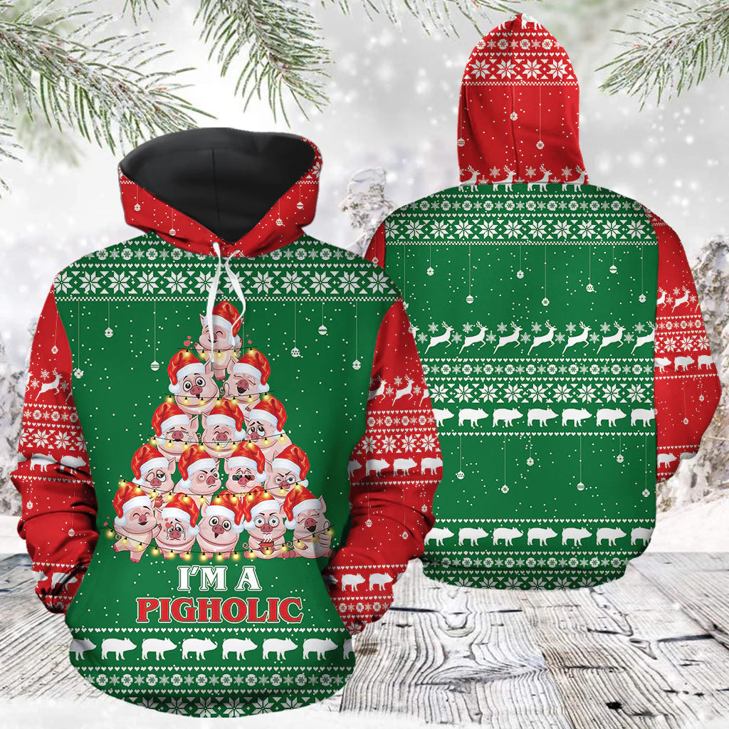 Pig Christmas Pullover Premium Hoodie I'm A Pigholic, Perfect Outfit For Men And Women On Christmas New Year Autumn Winter - Image 3