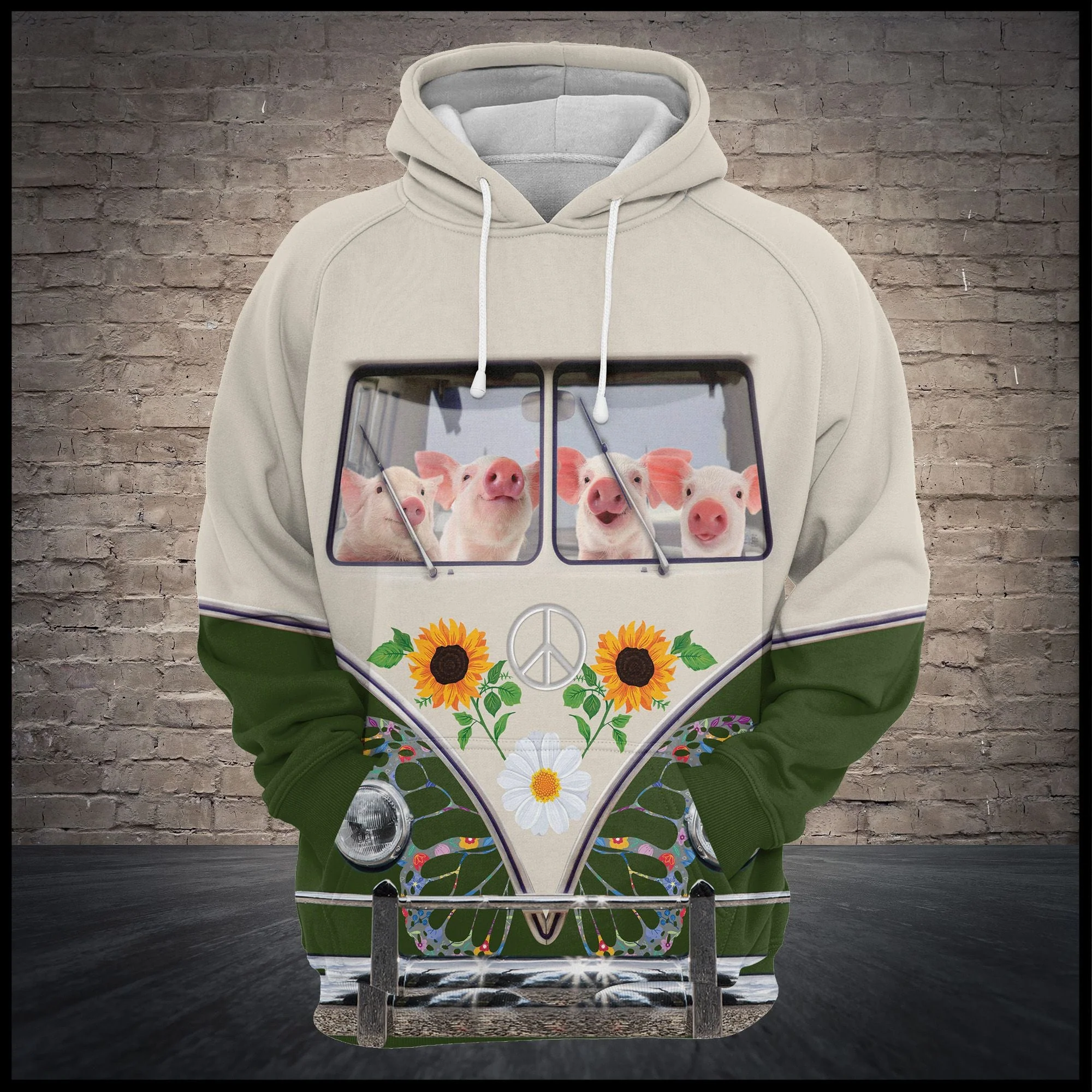 Pig Hippie Bus Pullover Premium Hoodie, Perfect Outfit For Men And Women On Christmas New Year Autumn Winter - Image 2