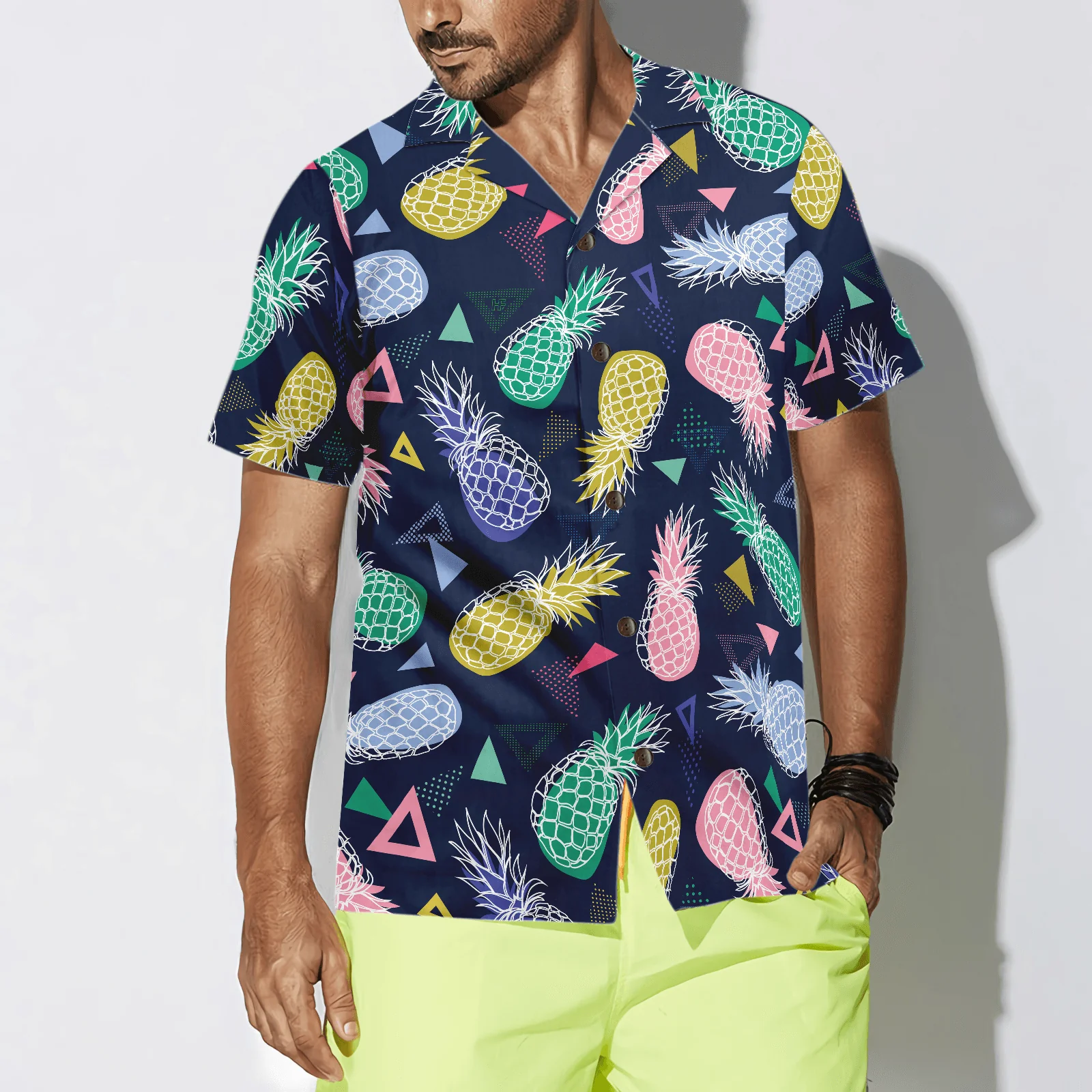 Pineapple Fruits Hawaiian Shirt, Pineapple Fruits In Memphis Style Hawaiian Shirt For Men Women, Perfect Gift For Friend, Family, Husband, Wife - Image 2