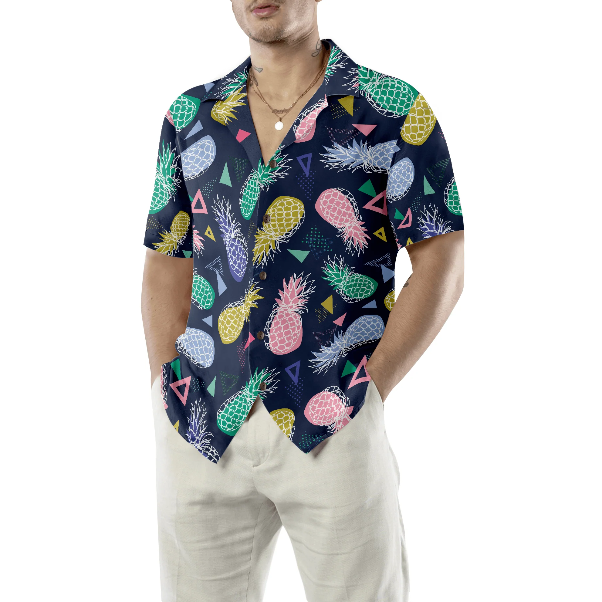 Pineapple Fruits Hawaiian Shirt, Pineapple Fruits In Memphis Style Hawaiian Shirt For Men Women, Perfect Gift For Friend, Family, Husband, Wife - Image 5