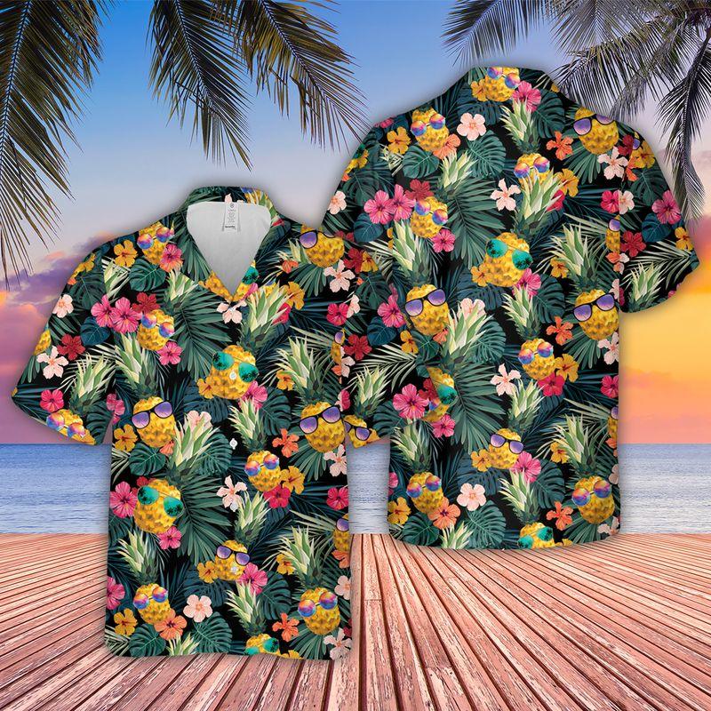 Pineapple Glasses Aloha Hawaiian Shirts For Summer, Tropical Theme Hawaiian Set Vacation Clothing For Men Women, Gift For Friend, Family, Team - Image 2