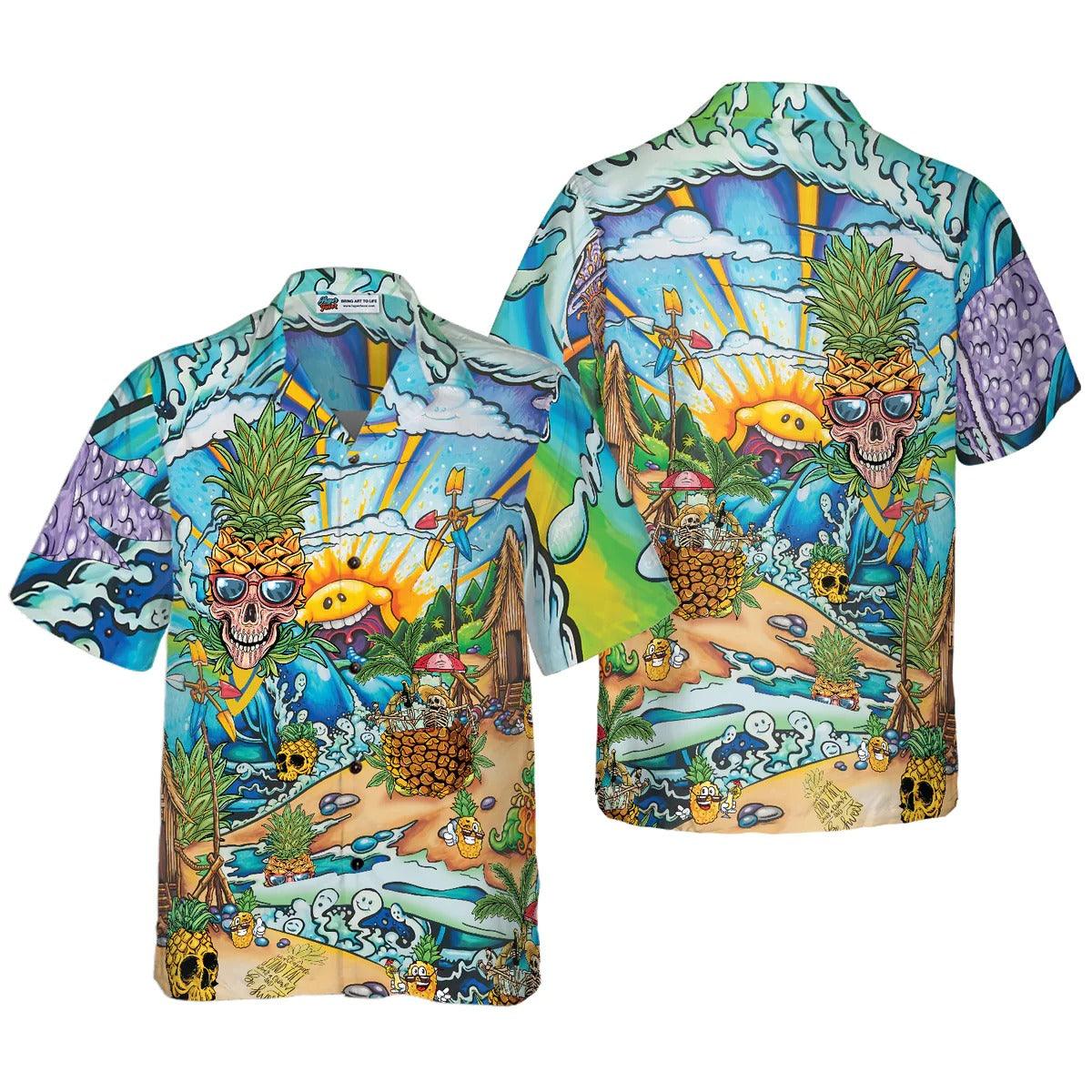 Pineapple Skull Beach Hawaiian Shirt, Pineapple Hawaiian Shirt, Colorful Summer Aloha Shirt - Perfect Gift For Men, Women, Husband, Friend, Family