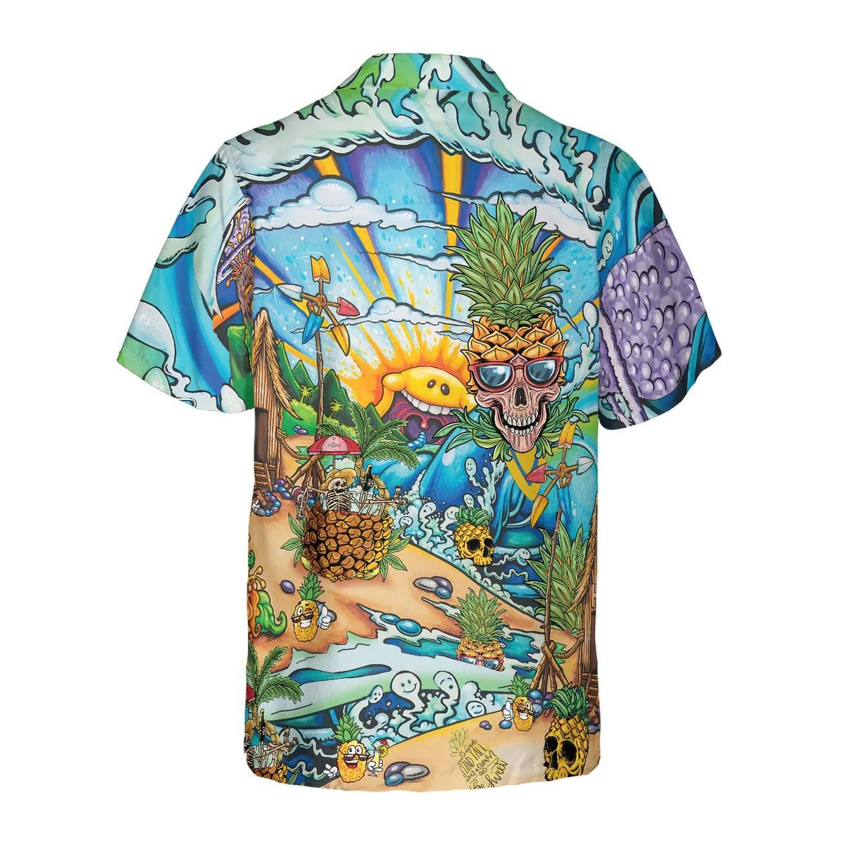 Pineapple Skull Beach Hawaiian Shirt, Pineapple Hawaiian Shirt, Colorful Summer Aloha Shirt - Perfect Gift For Men, Women, Husband, Friend, Family - Image 3