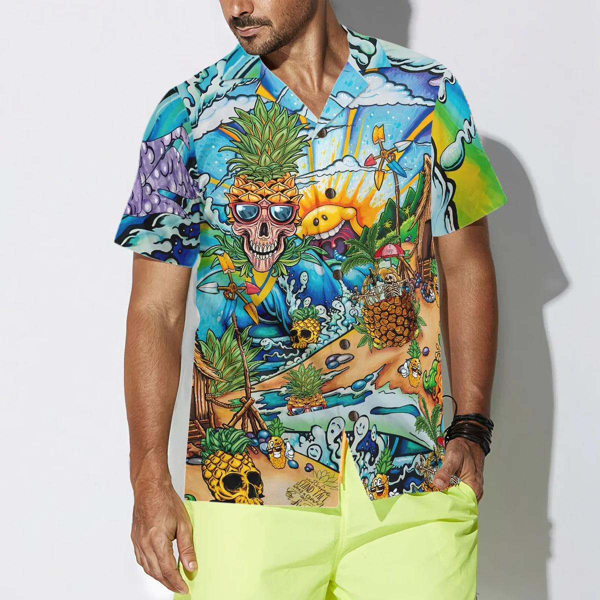 Pineapple Skull Beach Hawaiian Shirt, Pineapple Hawaiian Shirt, Colorful Summer Aloha Shirt - Perfect Gift For Men, Women, Husband, Friend, Family - Image 4
