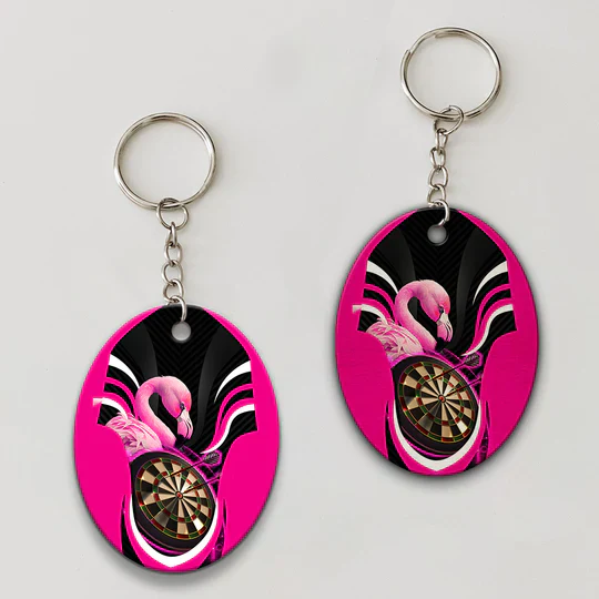 Pink Bullseye Dartboard Flamingo And Darts Acrylic Keychain - Christmas Gift For Darts Lovers, Darts Players, Family, Friends - Image 2