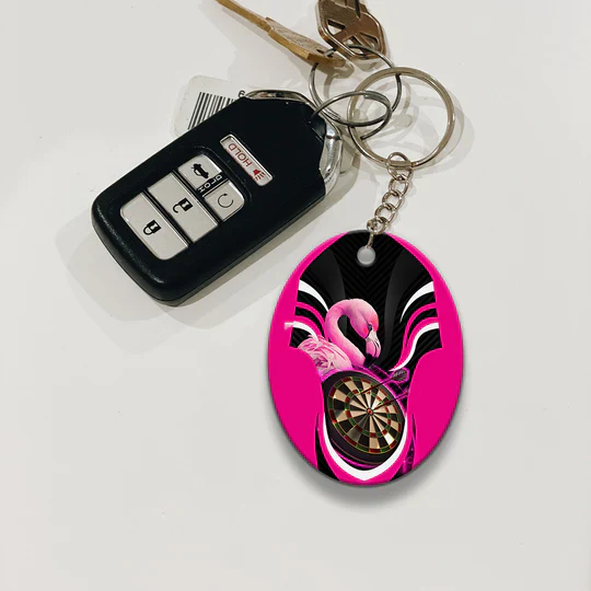 Pink Bullseye Dartboard Flamingo And Darts Acrylic Keychain - Christmas Gift For Darts Lovers, Darts Players, Family, Friends - Image 4