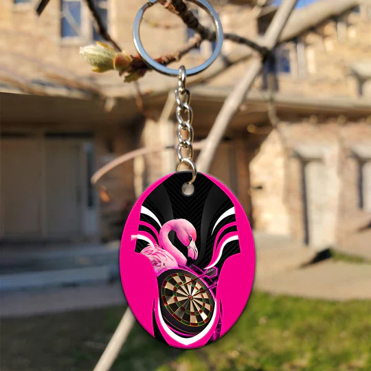 Pink Bullseye Dartboard Flamingo And Darts Acrylic Keychain - Christmas Gift For Darts Lovers, Darts Players, Family, Friends - Image 5