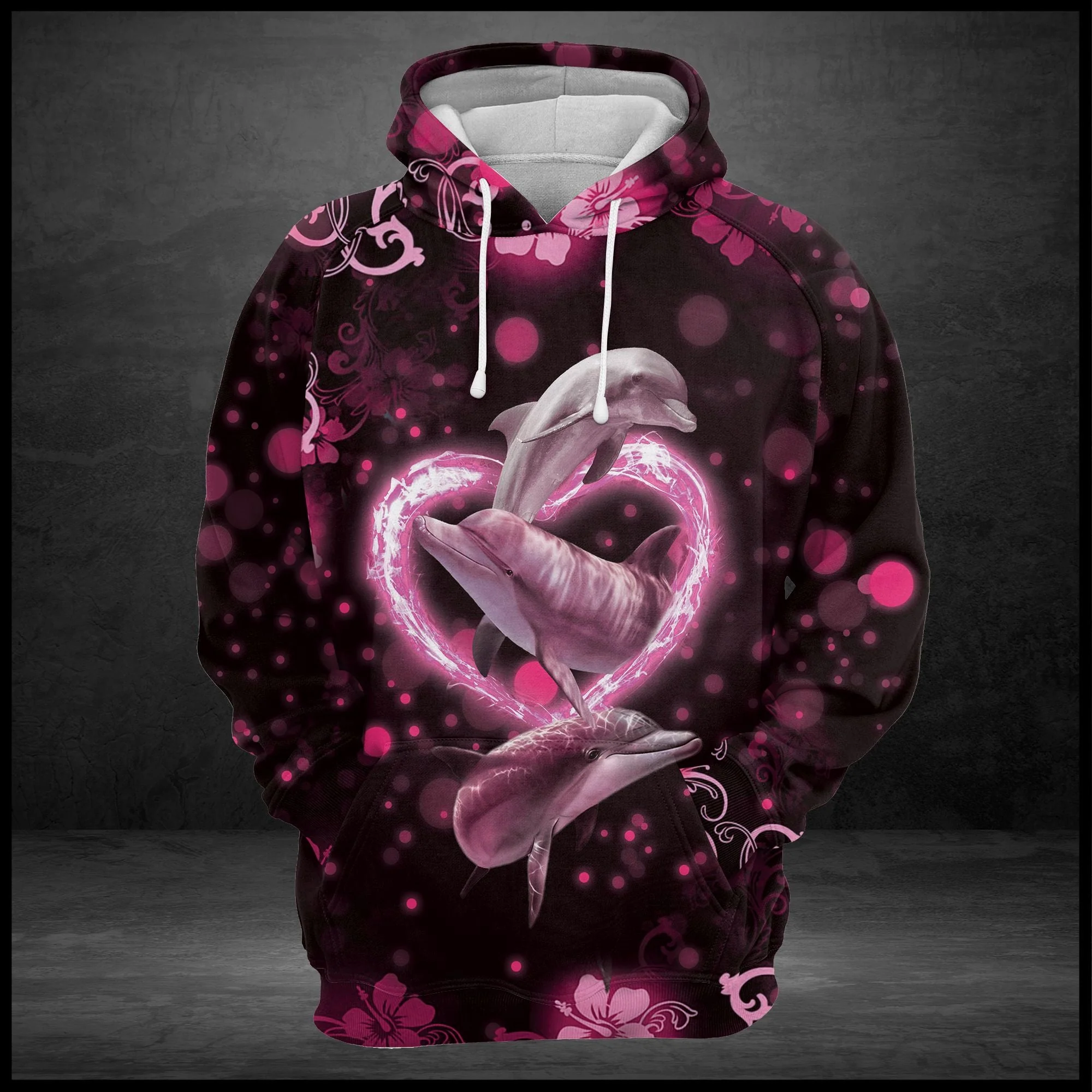 Pink Lovely Dolphin Pullover Premium Hoodie, Perfect Outfit For Men And Women On Christmas New Year Autumn Winter - Image 2