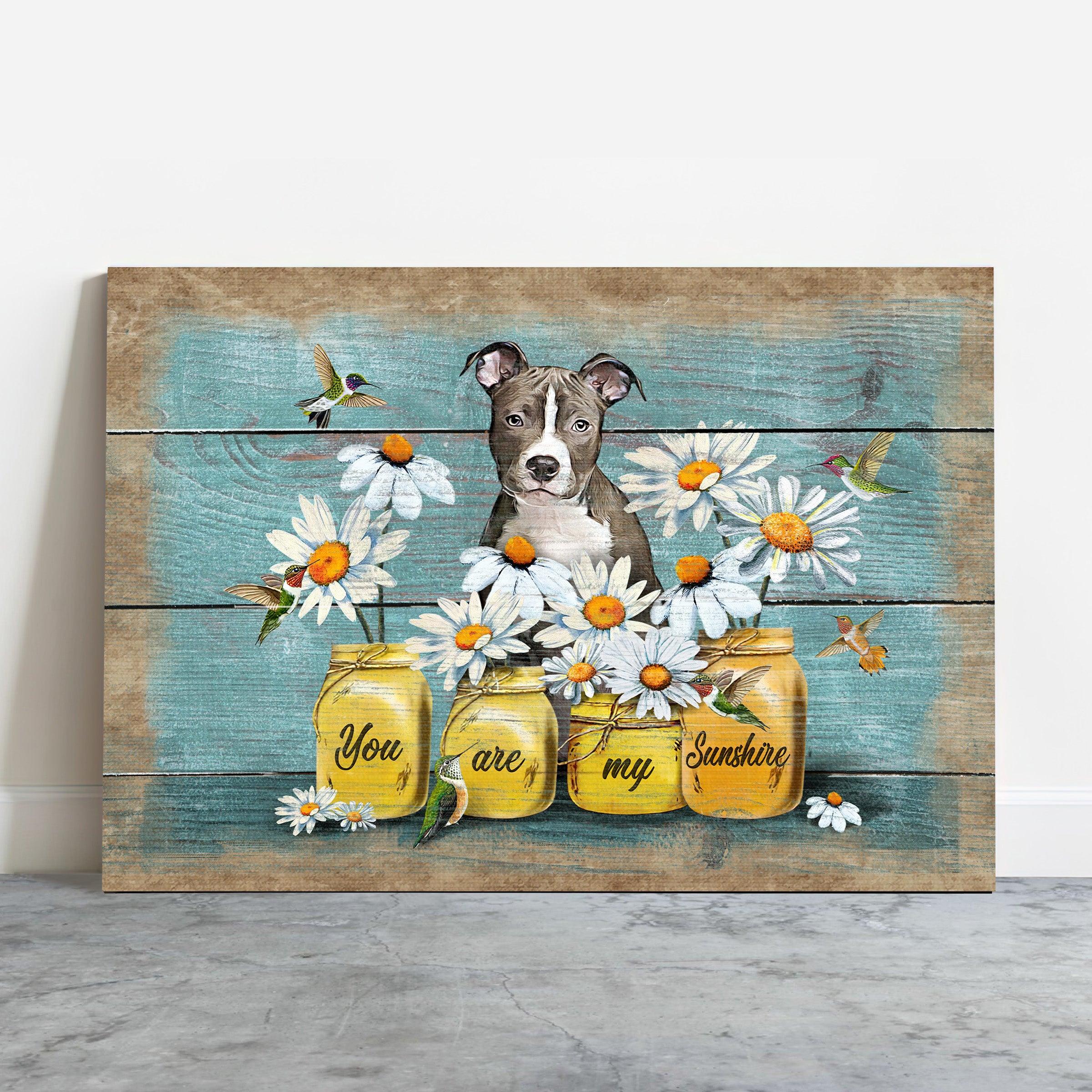 Pit Bull Premium Wrapped Landscape Canvas - Pitt Bull Painting, Daisy Flowers, Hummingbird, You Are My Sunshine - Gift For Pitt Bull Lovers - Image 2
