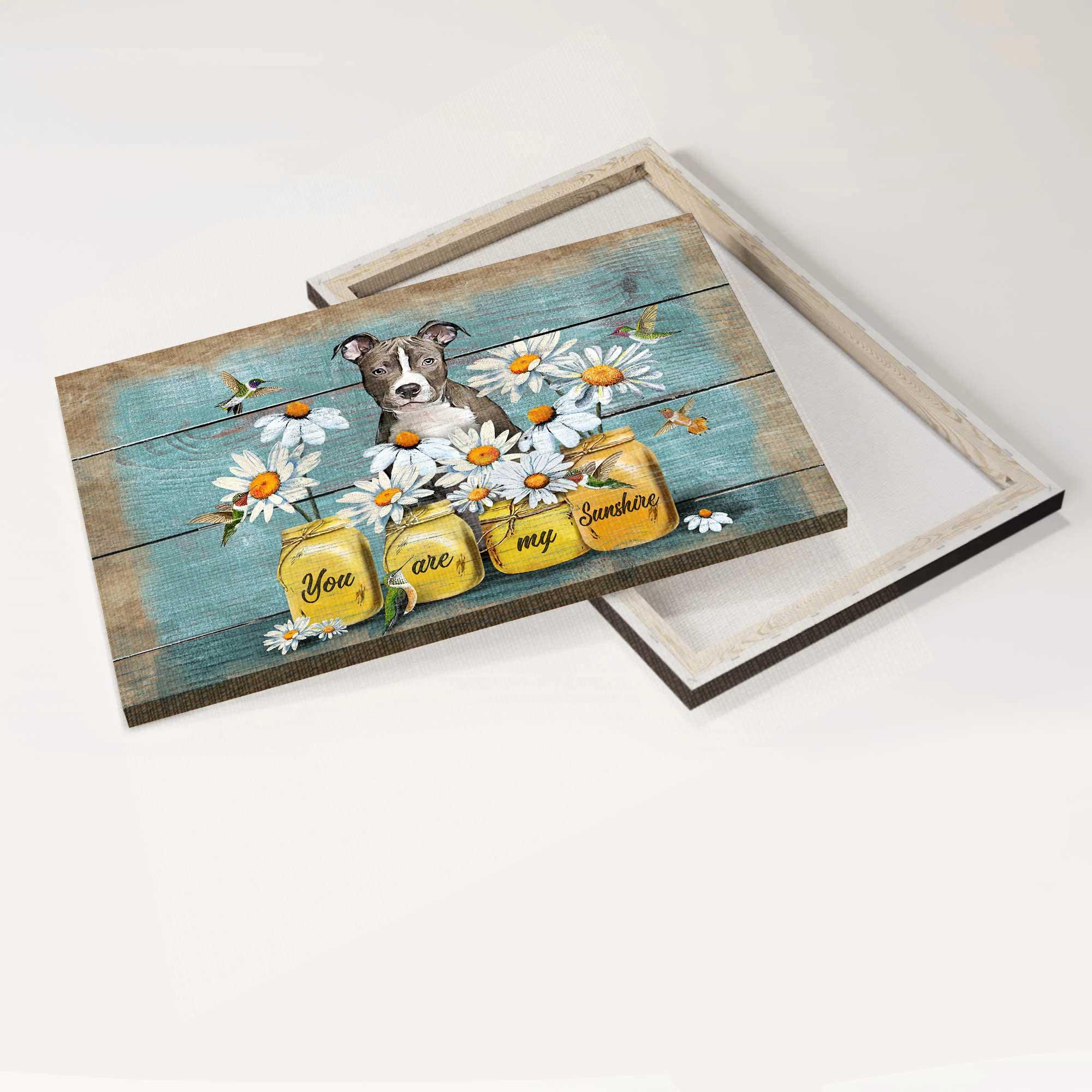 Pit Bull Premium Wrapped Landscape Canvas - Pitt Bull Painting, Daisy Flowers, Hummingbird, You Are My Sunshine - Gift For Pitt Bull Lovers - Image 3