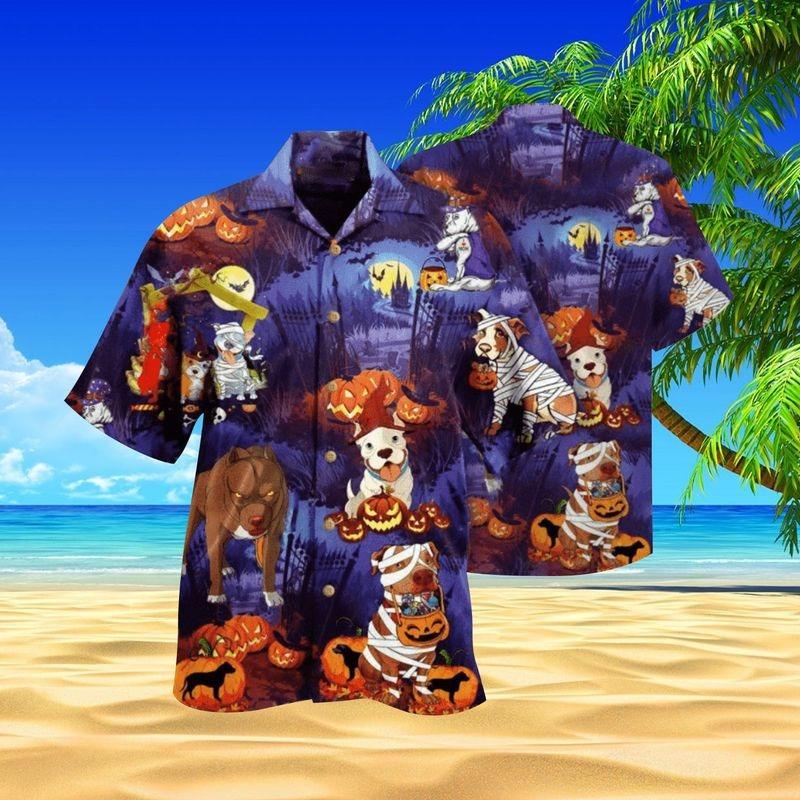 Pitbull Aloha Hawaiian Shirt - Funny Pitbull Hawaiian Shirt, Halloween Night Hawaiian Shirt For Men & Women, Pitbull Lover