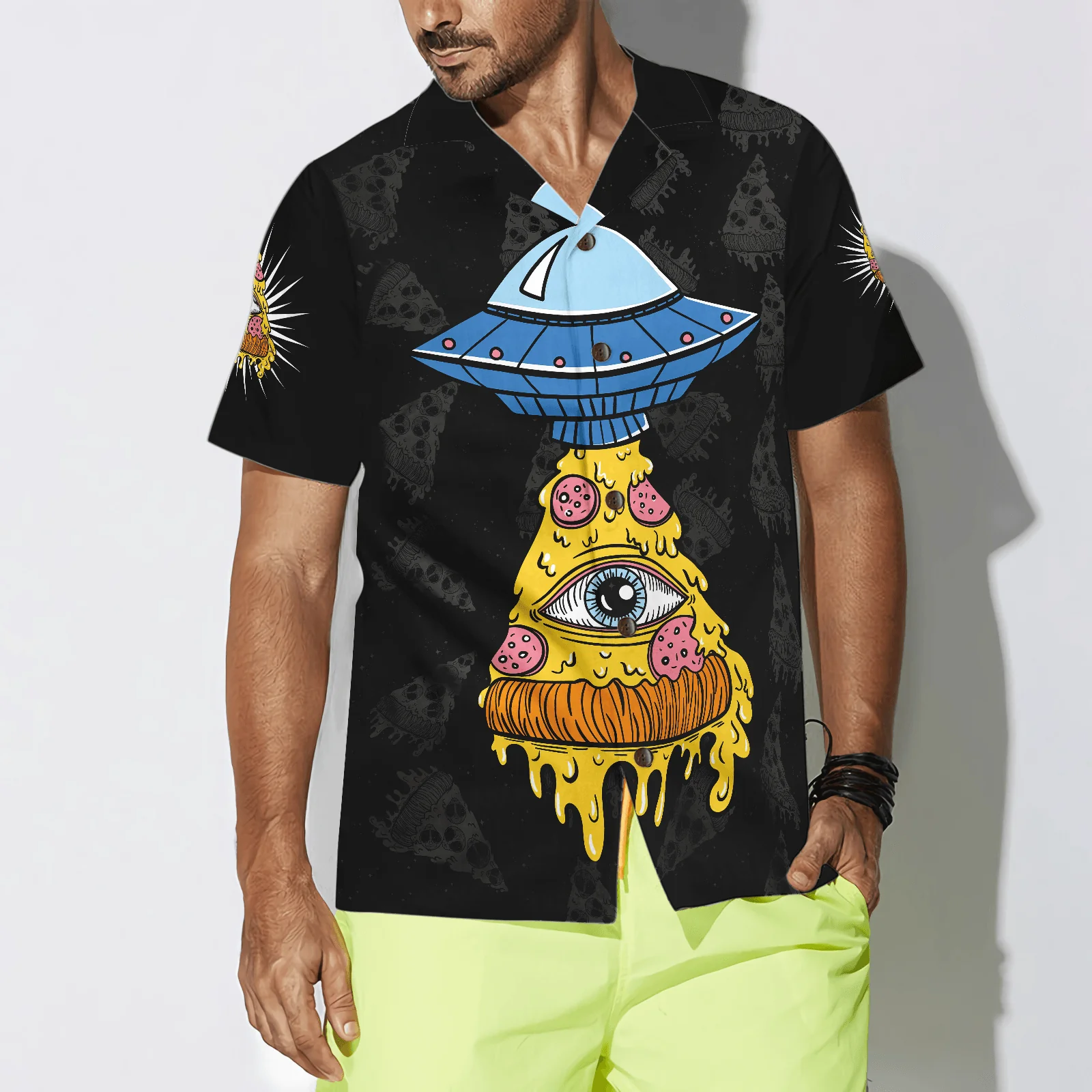 Pizza Alien Hawaiian Shirt, Colorful Summer Aloha Shirt For Men Women, Perfect Gift For Friend, Team, Pizza Lovers - Image 3
