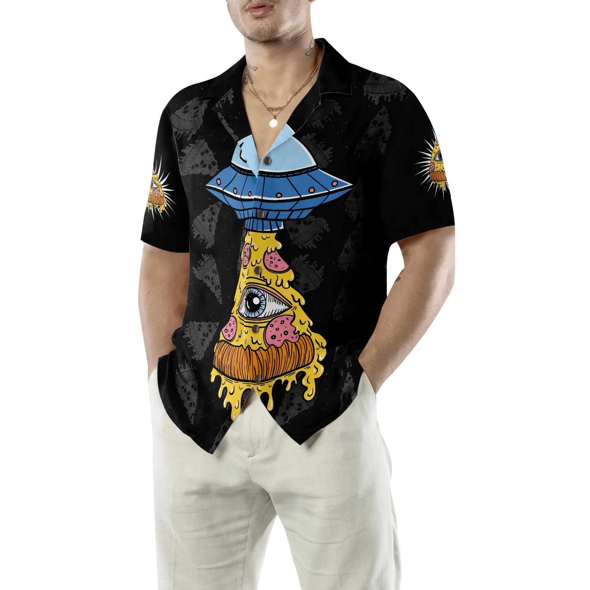 Pizza Alien Hawaiian Shirt, Colorful Summer Aloha Shirt For Men Women, Perfect Gift For Friend, Team, Pizza Lovers - Image 4