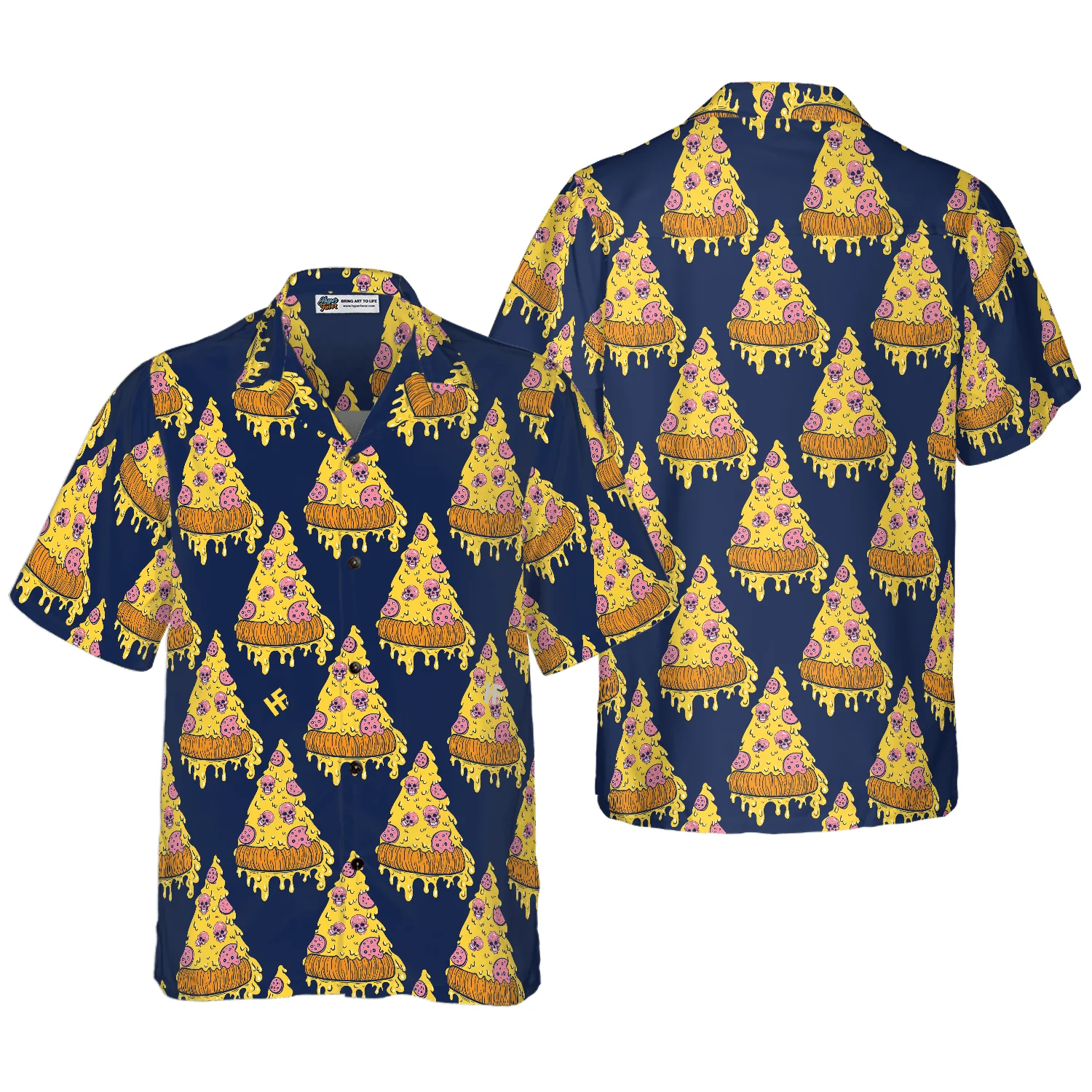 Pizza Skull Pattern Hawaiian Shirt, Colorful Summer Aloha Shirt For Men Women, Perfect Gift For Friend, Team, Pizza Lovers