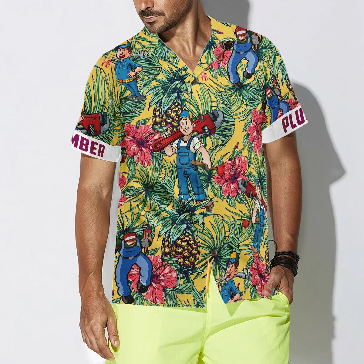 Plumber Hawaiian Shirt, Plumber Pineapple Seamless Pattern Hawaiian Shirt, Pineapple Aloha Shirt - Perfect Gift For Men & Women, Friend, Family - Image 4