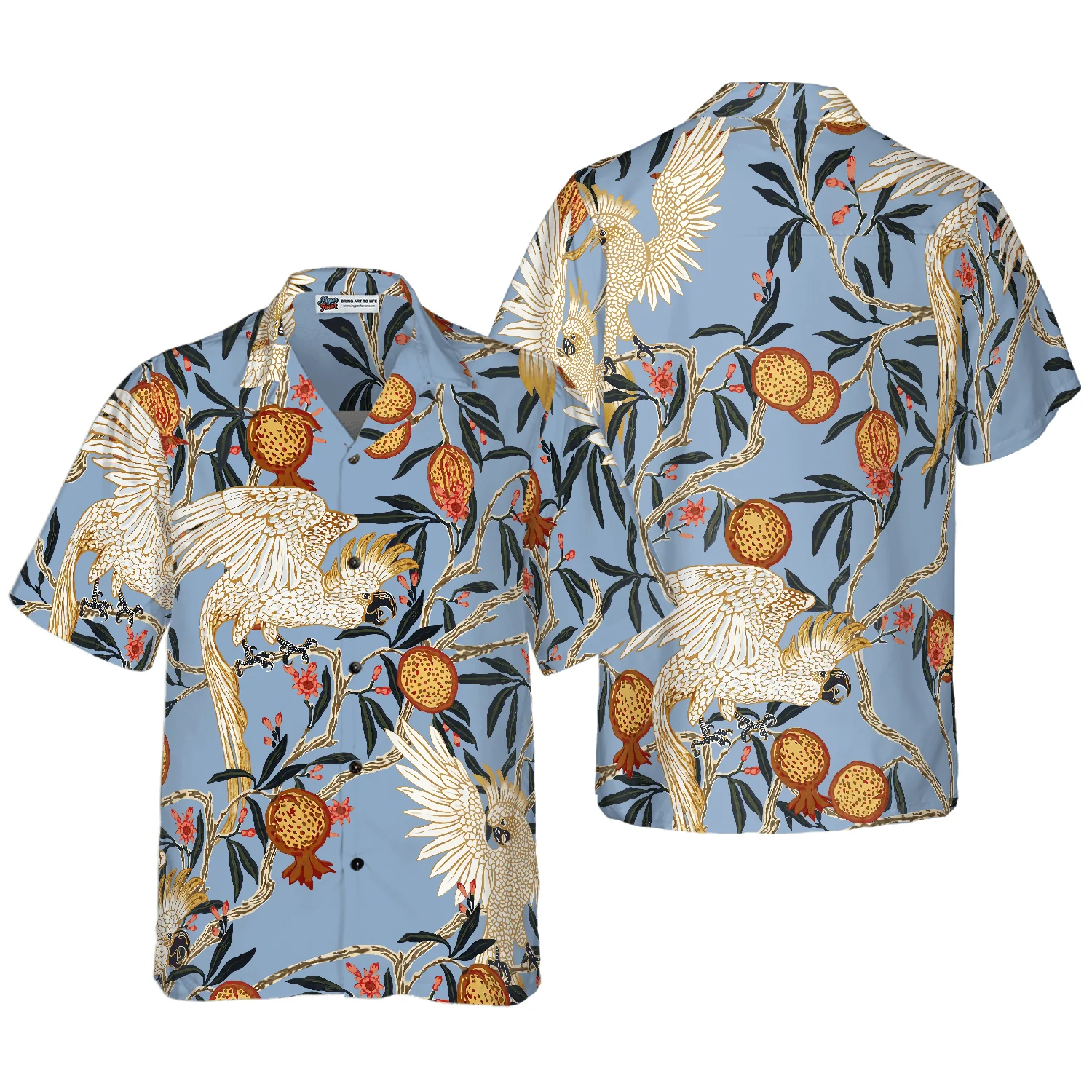Pomegranates And Cockatoos Hawaiian Shirt, Colorful Summer Aloha Shirts For Men Women, Perfect Gift For Husband, Wife, Boyfriend, Friend