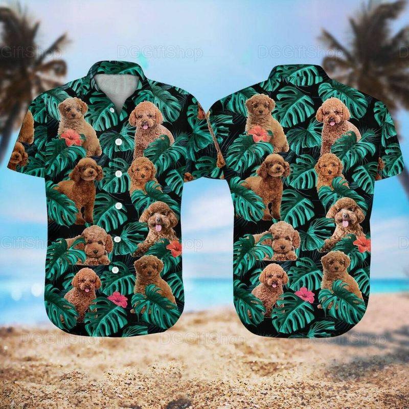 Poodle Dog Aloha Hawaiian Shirt - Cute Brown Poodle Dog Beach Life Hawaiian Shirt, Tropical Leaves Pattern Hawaiian Shirt For Men & Women, Poodle Lover