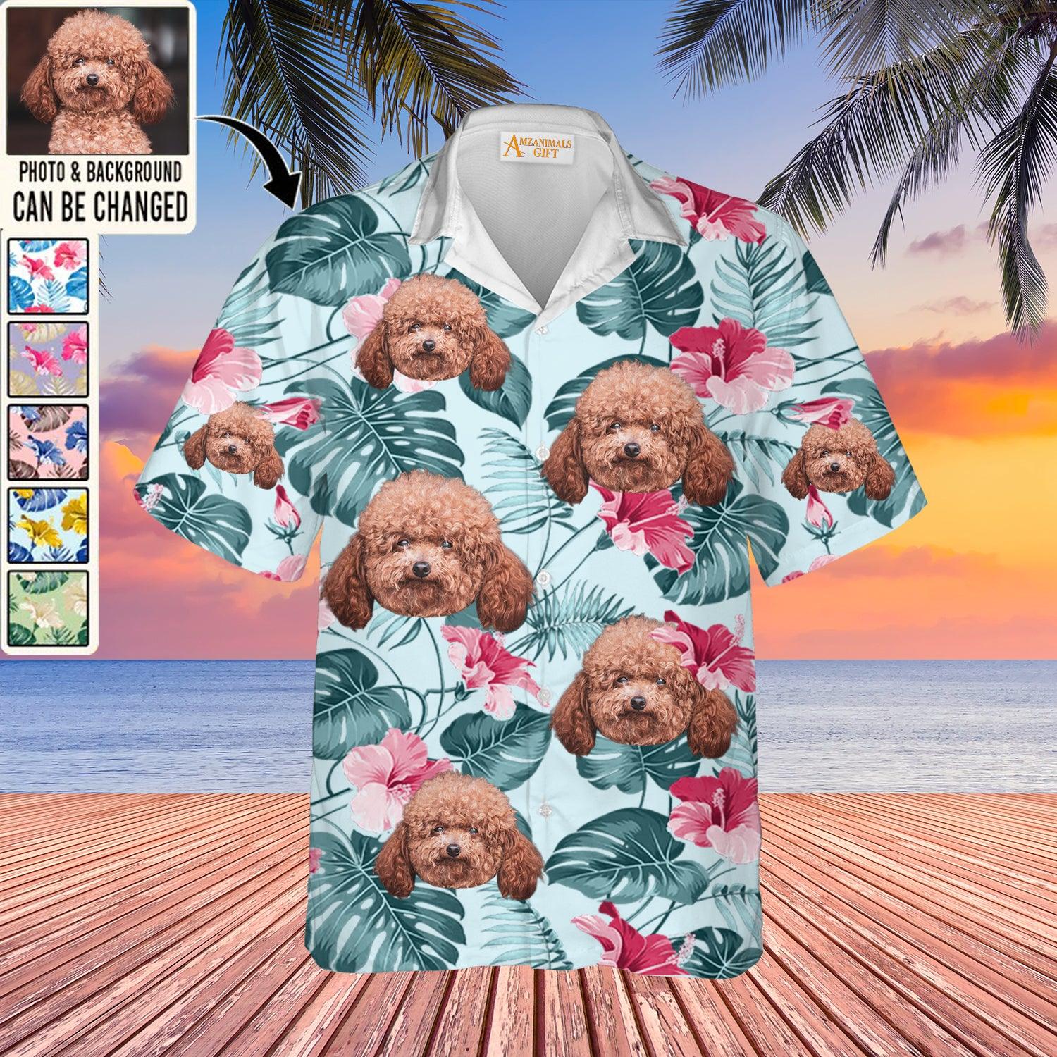 Poodle Face Custom Aloha Hawaii Shirt - Dog Custom Photo With Tropical Pattern Personalized Hawaiian Shirt - Perfect Gift For Dog Lovers, Friend, Family