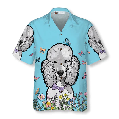 Poodle Hawaiian Shirt, Lady Poodle, Colorful Butterflies Aloha Shirt For Men - Perfect Gift For Poodle Lovers, Husband, Boyfriend, Friend, Family - Image 2