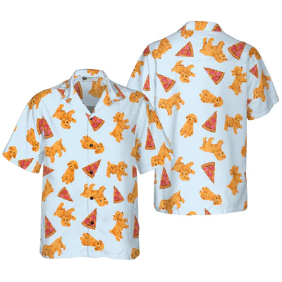 Poodles Hawaiian Shirt, Pizza And Cute Poodles Aloha Shirt For Men - Perfect Gift For Poodle Lovers, Husband, Boyfriend, Friend, Family