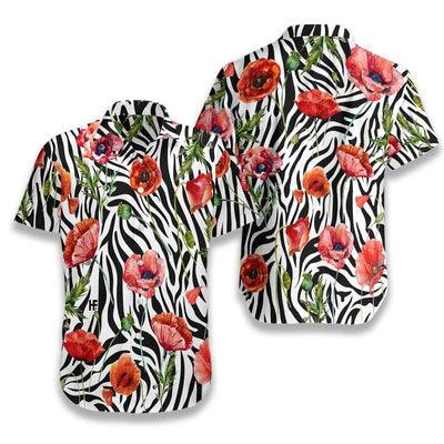Poppy Hawaiian Shirt - Poppy Zebra Watercolor Painting Art Hawaiian Shirt - Perfect Gift For Zebra Lovers, Husband, Boyfriend, Friend, Family