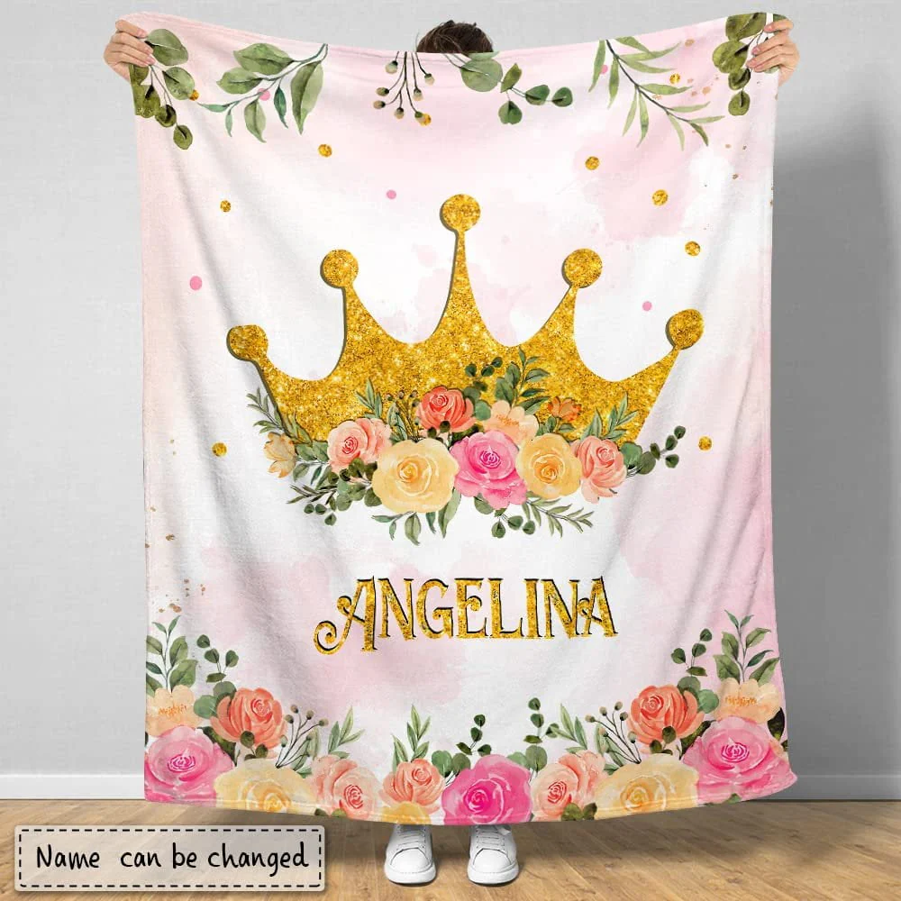 Princess Crown Baby Kids Blanket With Custom Name For Baby Girl Nursery, Daughter, Granddaughter - Image 2