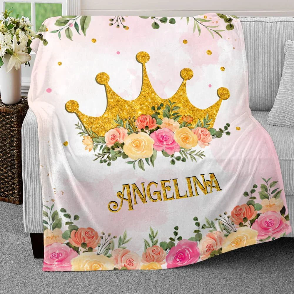 Princess Crown Baby Kids Blanket With Custom Name For Baby Girl Nursery, Daughter, Granddaughter - Image 3