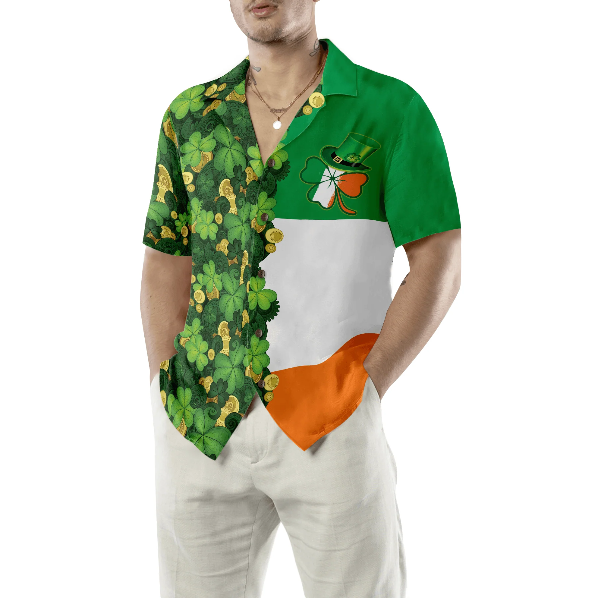 Products Gold Coins Shamrock Saint Patrick's Day Irish Ireland Flag Hawaiian Shirt, Colorful Summer Aloha Shirts For Men Women, Perfect Gift For Husband, Wife