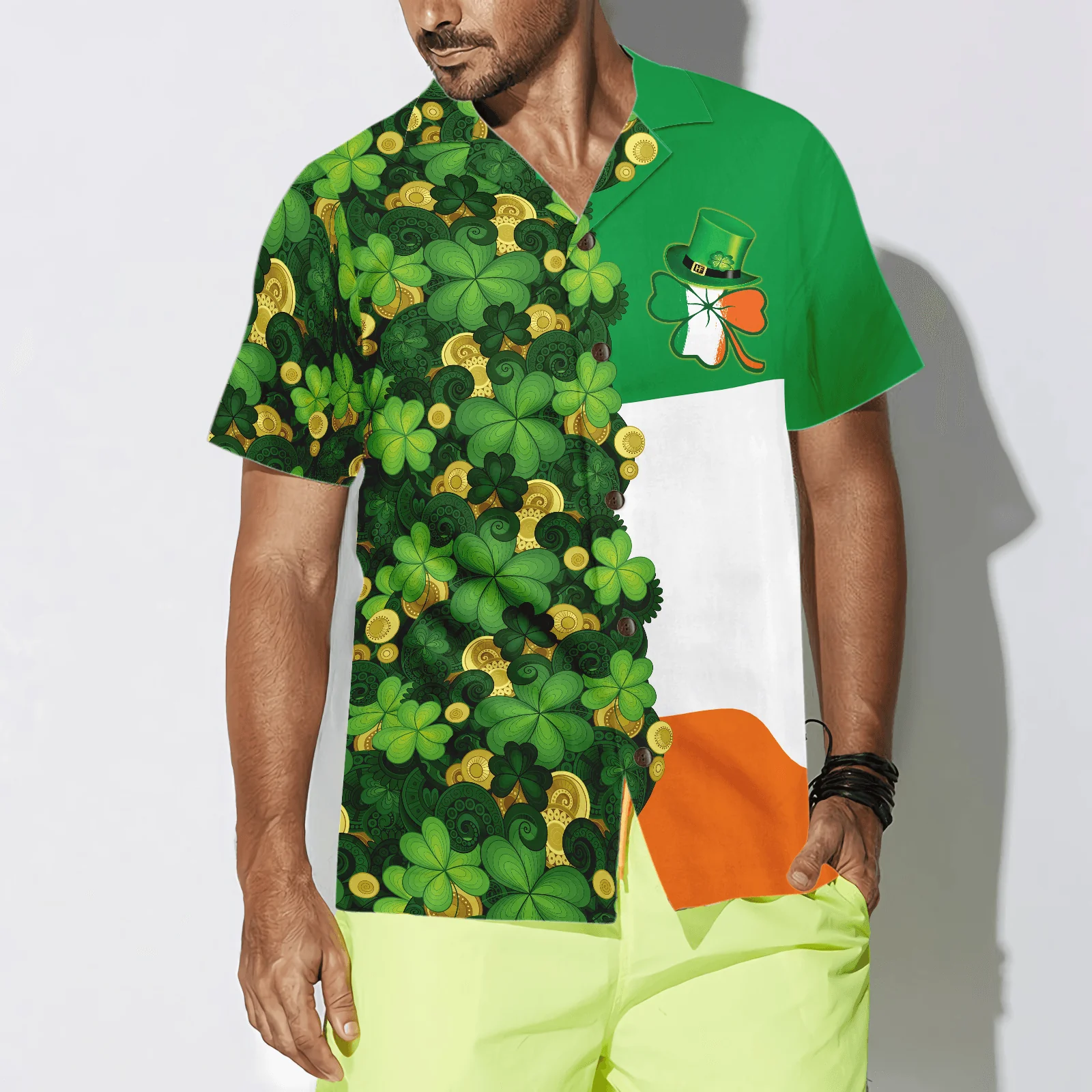 Products Gold Coins Shamrock Saint Patrick's Day Irish Ireland Flag Hawaiian Shirt, Colorful Summer Aloha Shirts For Men Women, Perfect Gift For Husband, Wife - Image 5
