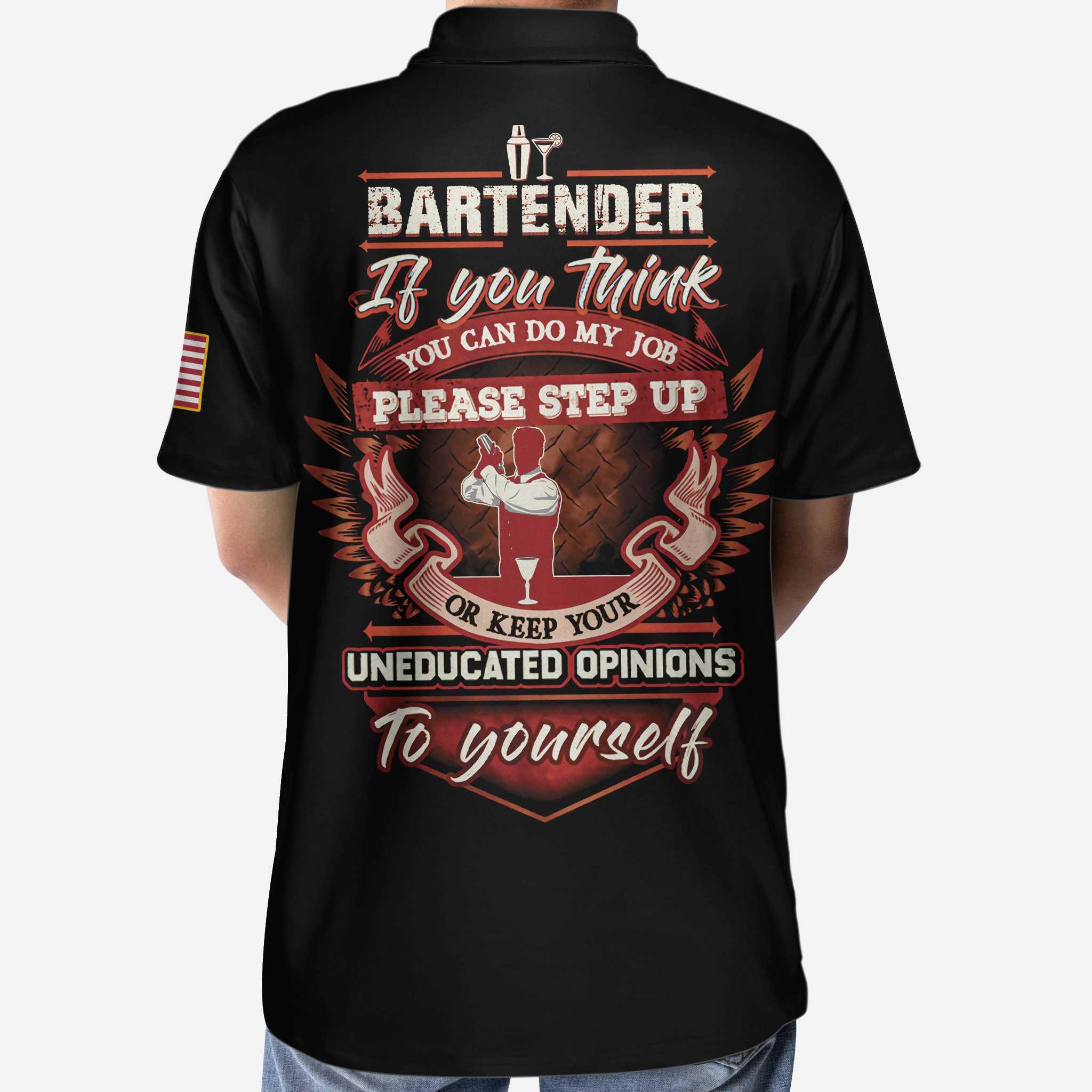 Proud Bartender America Flag Men Polo Shirt, If You Think You Can Do My Job Skull Short Sleeve Polo Shirt, Crazy Bartender Shirt For Men - Image 5