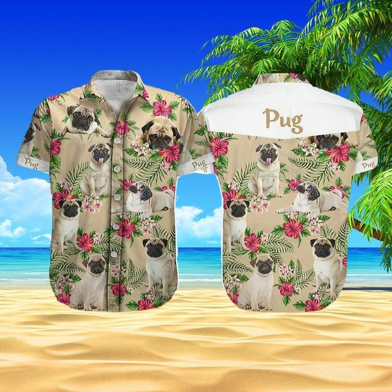 Pug Aloha Hawaiian Shirt - Funny Pug Pattern Hawaiian Shirt, Tropical Flower Hawaiian Shirt For Men & Women, Pug Lover