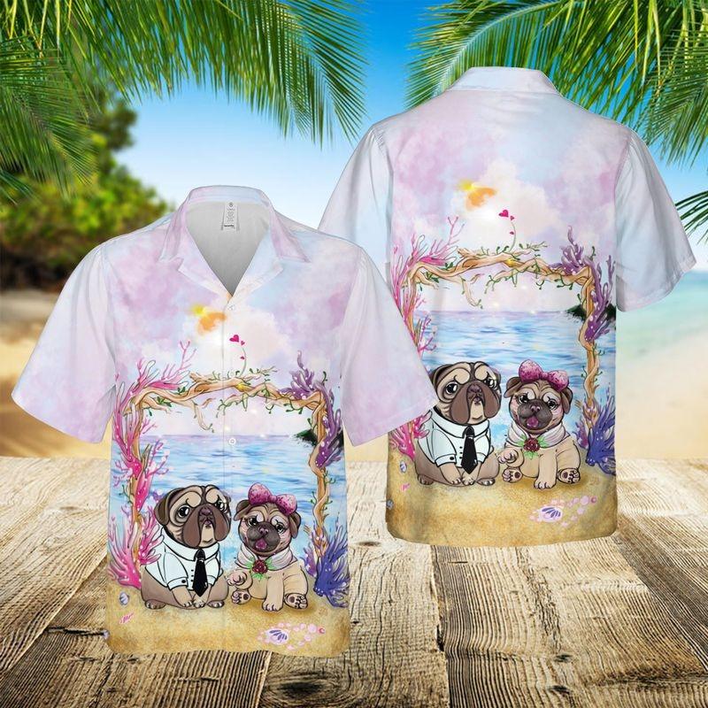 Pug Aloha Hawaiian Shirt - Pug Dog Valentine Couple Hawaiian Shirt, Pug Couple Love Hawaiian Shirt For Men & Women, Pug Lover