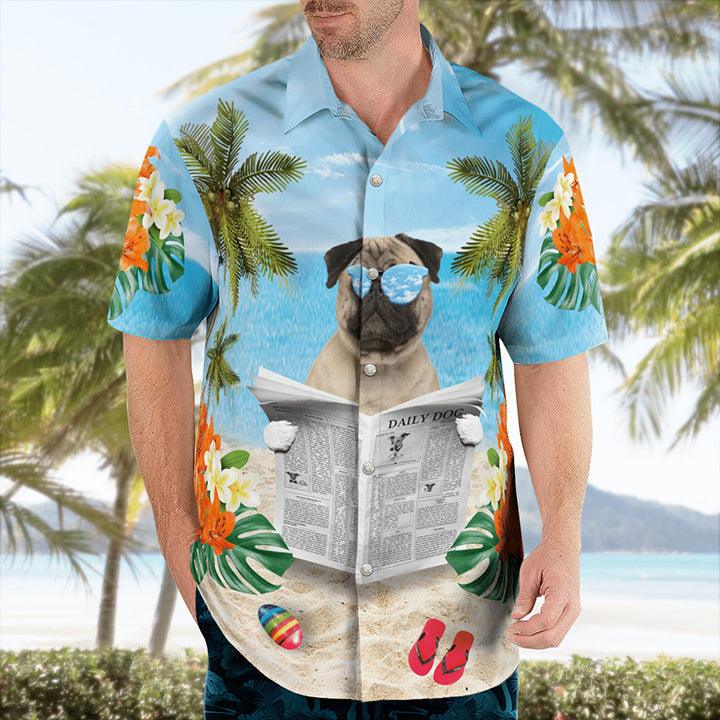 Pug Aloha Hawaiian Shirt - Summer Beach Tropical Leaves Hawaiian Shirt For Summer - Perfect Gift For Dog Lovers Friend, Family - Image 2