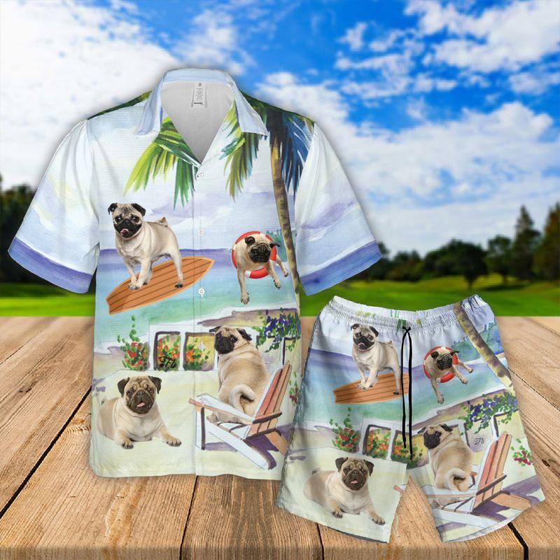 Pug Aloha Hawaiian Shirts For Summer - Dog Art Hawaiian Set Vacation Outfits For Men Women - Gift For Dog Lovers, Dog Mom Dad, Dog Owner
