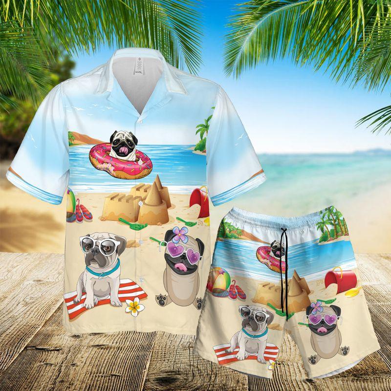 Pug Aloha Hawaiian Shirts For Summer, Dog Beach Theme Hawaiian Set Holiday For Men Women, Gift For Dog Lovers, Dog Owner, Dog Mom Dad