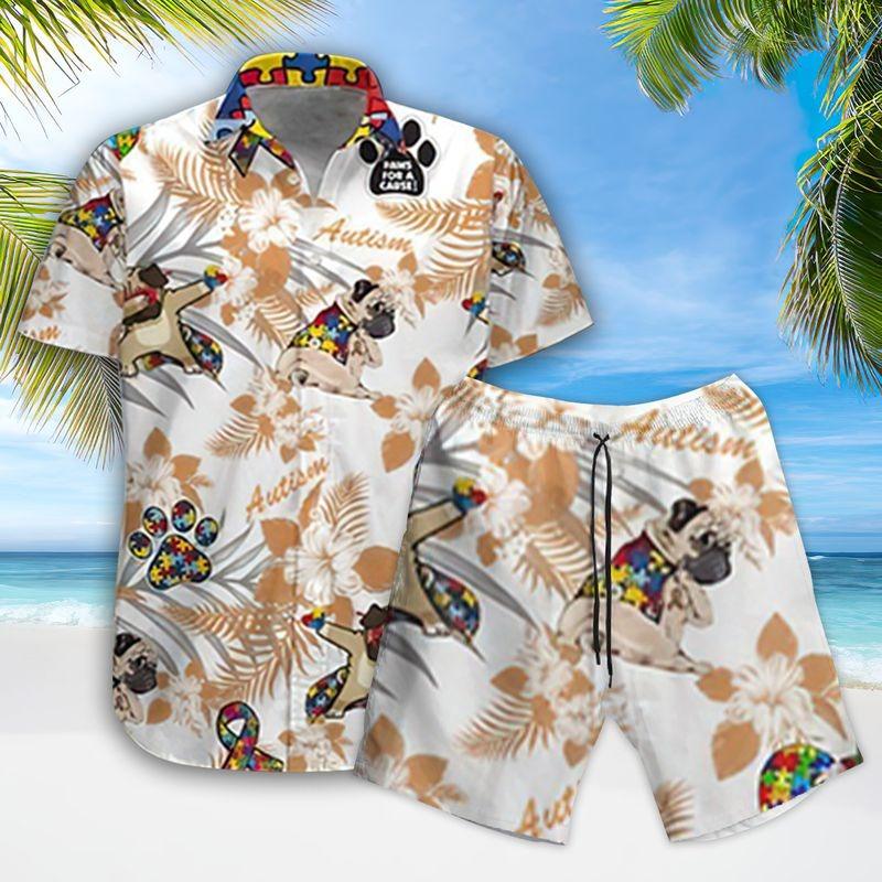 Pug Dog Aloha Hawaiian Shirt - Autism Puzzle Hawaiian Shirt, Funny Pug Dog Hawaiian Shirt - Perfect Gift For Men & Women, Pug Dog Lover