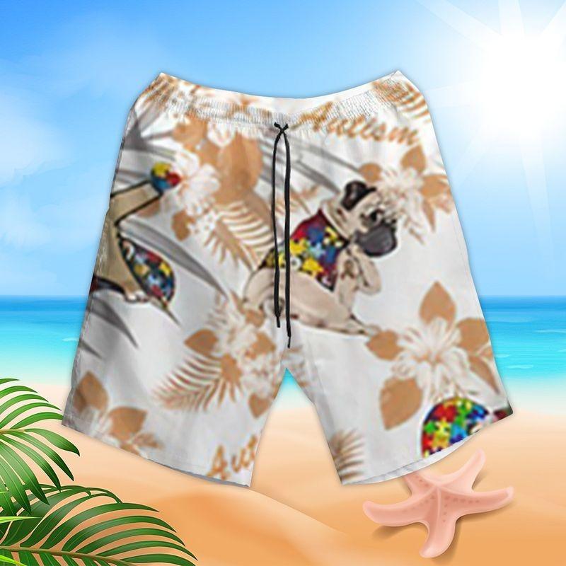 Pug Dog Aloha Hawaiian Shirt - Autism Puzzle Hawaiian Shirt, Funny Pug Dog Hawaiian Shirt - Perfect Gift For Men & Women, Pug Dog Lover - Image 2