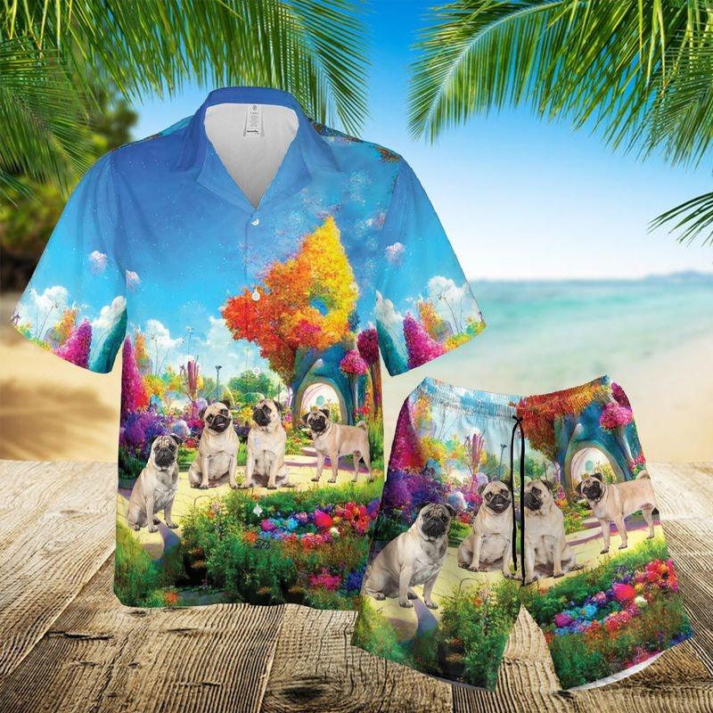 Pug Dog Aloha Hawaiian Shirt - Pug Dog Colorful Forest Printed Hawaiian Shirt, Puppies Pug Dog Owner Summer Hawaiian Shirt For Men & Women, Dog Lover - Image 2