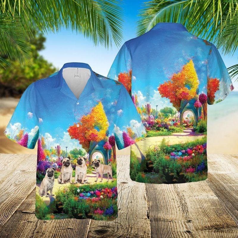 Pug Dog Aloha Hawaiian Shirt - Pug Dog Colorful Forest Printed Hawaiian Shirt, Puppies Pug Dog Owner Summer Hawaiian Shirt For Men & Women, Dog Lover - Image 3
