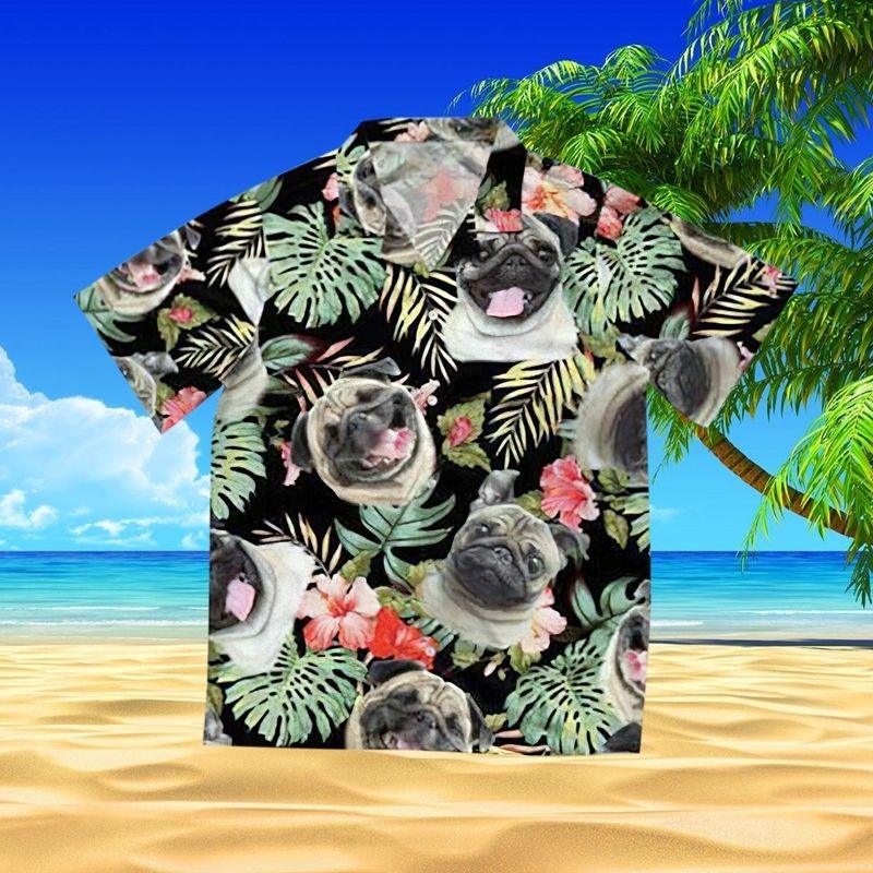 Pug Dog Aloha Hawaiian Shirt - Tropical Pugs Smile Hawaiian Shirt, Tropical Flower Hawaiian Shirt For Men & Women, Pug Lover