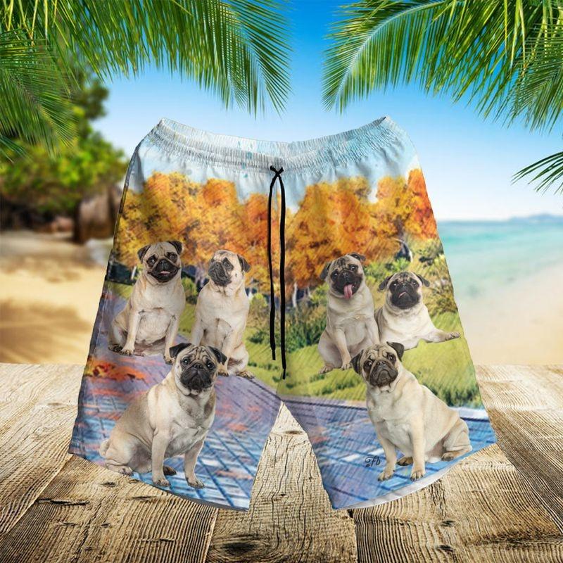 Pug Dog Hawaiian Shirt - Pug Dog Autumn Forest Hawaiian Shirt, Autumn Leaves Forest Hawaiian Shirt For Men & Women, Pug Lover