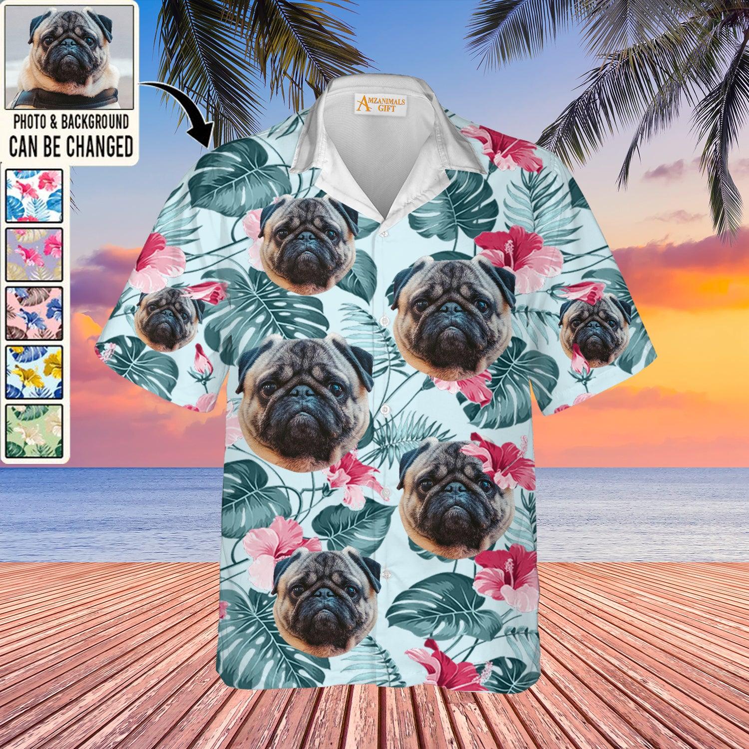 Pug Face Custom Aloha Hawaii Shirt - Dog Custom Photo With Tropical Pattern Personalized Hawaiian Shirt - Perfect Gift For Dog Lovers, Friend, Family