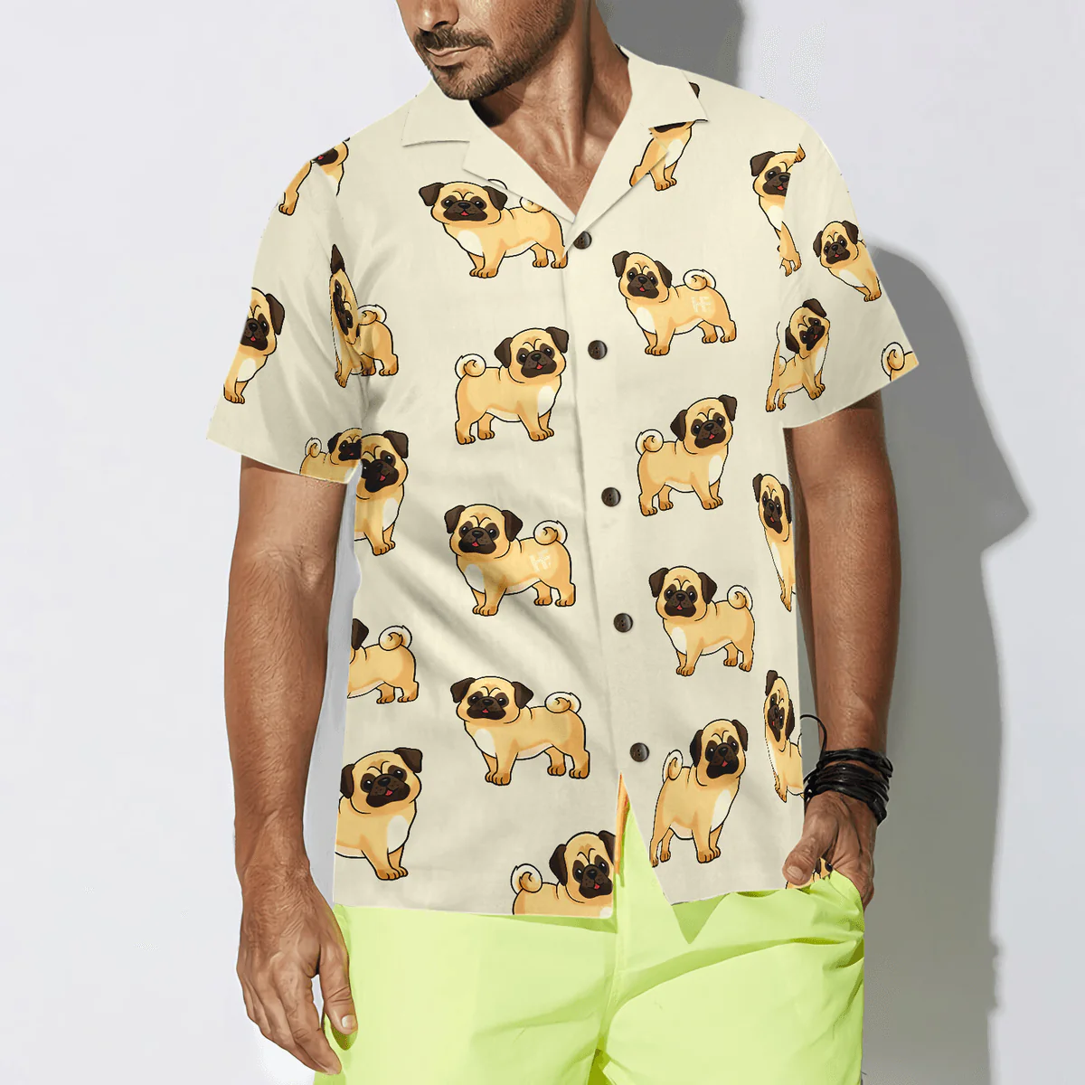 Pug Hawaiian Shirt, Cute Pug Aloha Shirt For Men - Perfect Gift For Pug Lover, Husband, Boyfriend, Friend, Family - Image 5