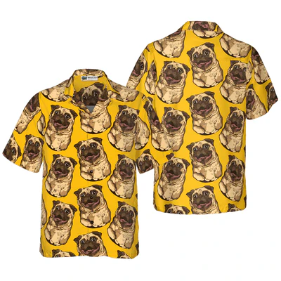 Pug Hawaiian Shirt, Cute Pug Seamless Pattern Aloha Shirt For Men - Perfect Gift For Pug Lovers, Husband, Boyfriend, Friend, Family