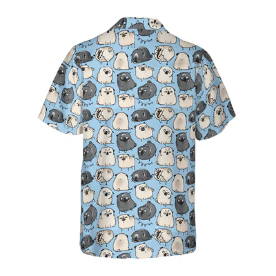 Pug Hawaiian Shirt, Pug Poses Blue Aloha Shirt For Men - Perfect Gift For Pug Lovers, Husband, Boyfriend, Friend, Family - Image 2