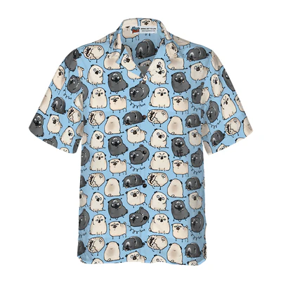 Pug Hawaiian Shirt, Pug Poses Blue Aloha Shirt For Men - Perfect Gift For Pug Lovers, Husband, Boyfriend, Friend, Family - Image 3