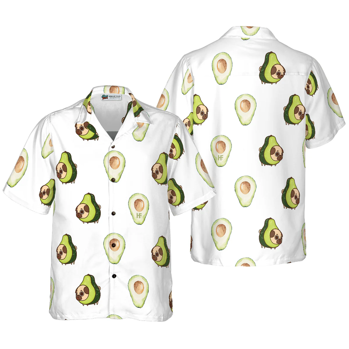 Pug Hawaiian Shirt, Pug Shirt, Avocado Seamless Dogs Aloha Shirt For Men - Perfect Gift For Pug Lover, Husband, Boyfriend, Friend, Family