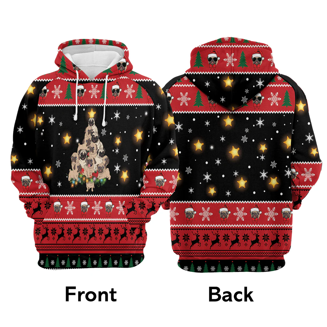 Pug Premium Christmas Hoodie, Pug Christmas Tree Christmas Unisex Hoodie For Men & Women - Perfect Gift For Pug Lovers,Christmas, Friends, Family - Image 3