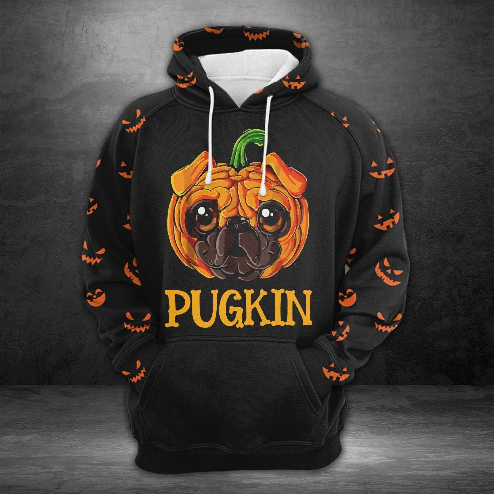 Pug Pumpkin Halloween Pullover Premium Hoodie, Perfect Outfit For Men And Women On Christmas New Year Autumn Winter - Image 2
