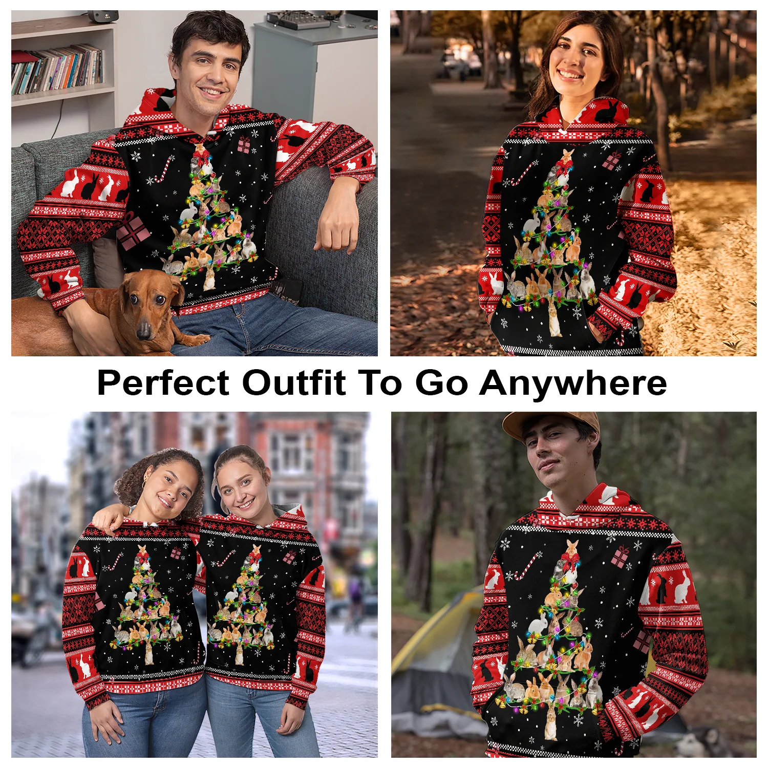 Rabbit Pine Christmas Pullover Premium Hoodie , Perfect Outfit For Men And Women On Christmas New Year Autumn Winter - Image 3